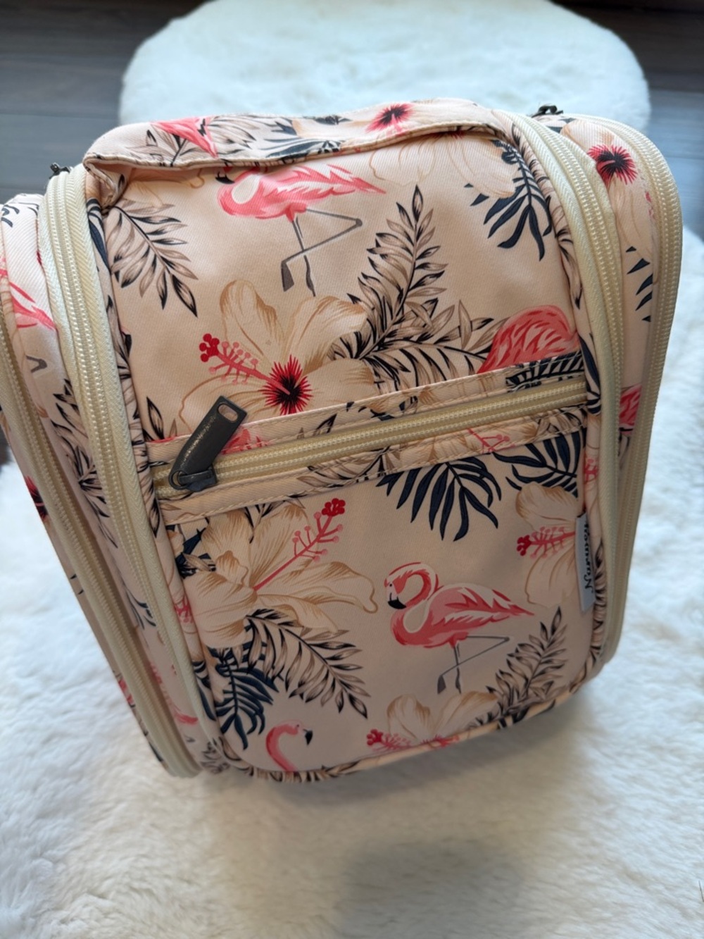 NWOT Flamingo Print Large Travel Cosmetic Bag Pink Floral